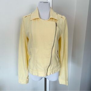 Maurices Pastel Yellow Linen Blend Asymmetrical Zip Up Moto Jacket Size M